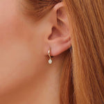 Load image into Gallery viewer, Pavé Round Dangle Lab-Grown Diamond Huggie Earrings 0.10 CTW – 38 Stones | 10K, 14K, 18K Gold | IGI Certified