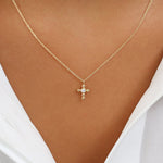 Load image into Gallery viewer, Tiny Lab-Grown Diamond Cross Pendant in Solid Gold – Everyday Necklace