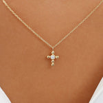 Load image into Gallery viewer, Tiny Lab-Grown Diamond Cross Pendant in Solid Gold – Everyday Necklace