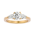 Load image into Gallery viewer, 1.59 CT Round Center with Pear Side Lab Grown Diamond Three Stone Ring | 3 Stone Gold Band