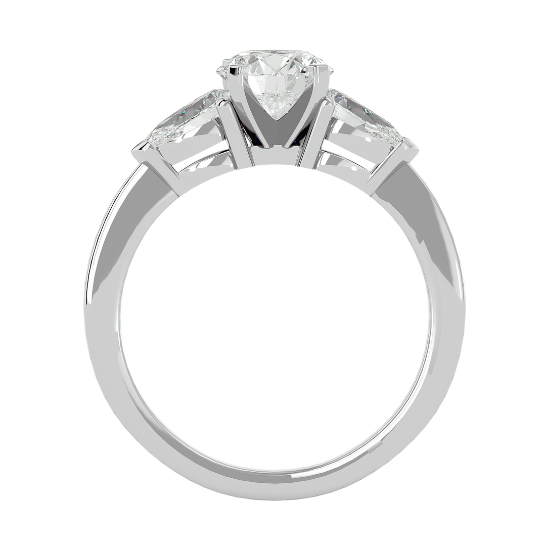 1.59 CT Round Center with Pear Side Lab Grown Diamond Three Stone Ring | 3 Stone Gold Band