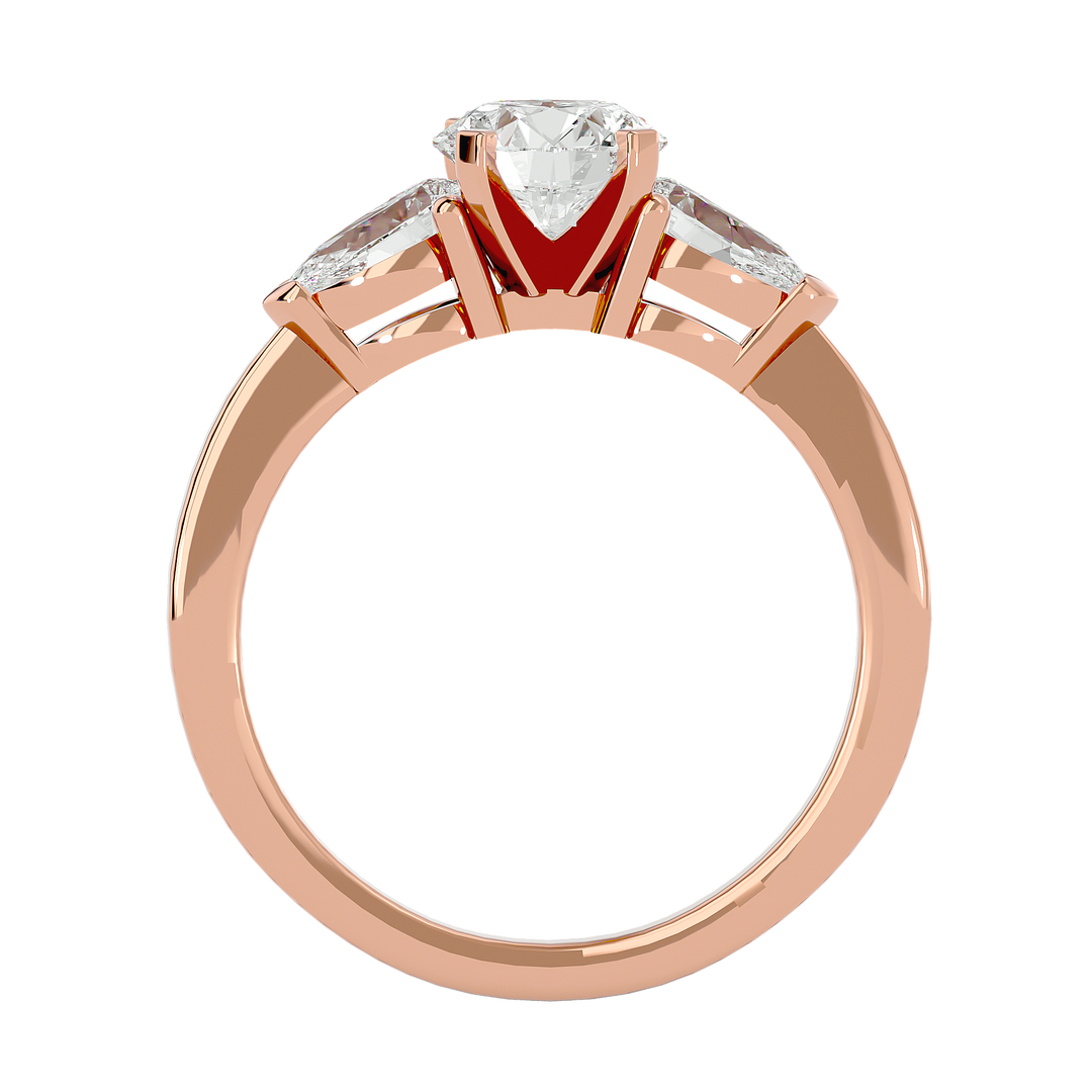 1.59 CT Round Center with Pear Side Lab Grown Diamond Three Stone Ring | 3 Stone Gold Band