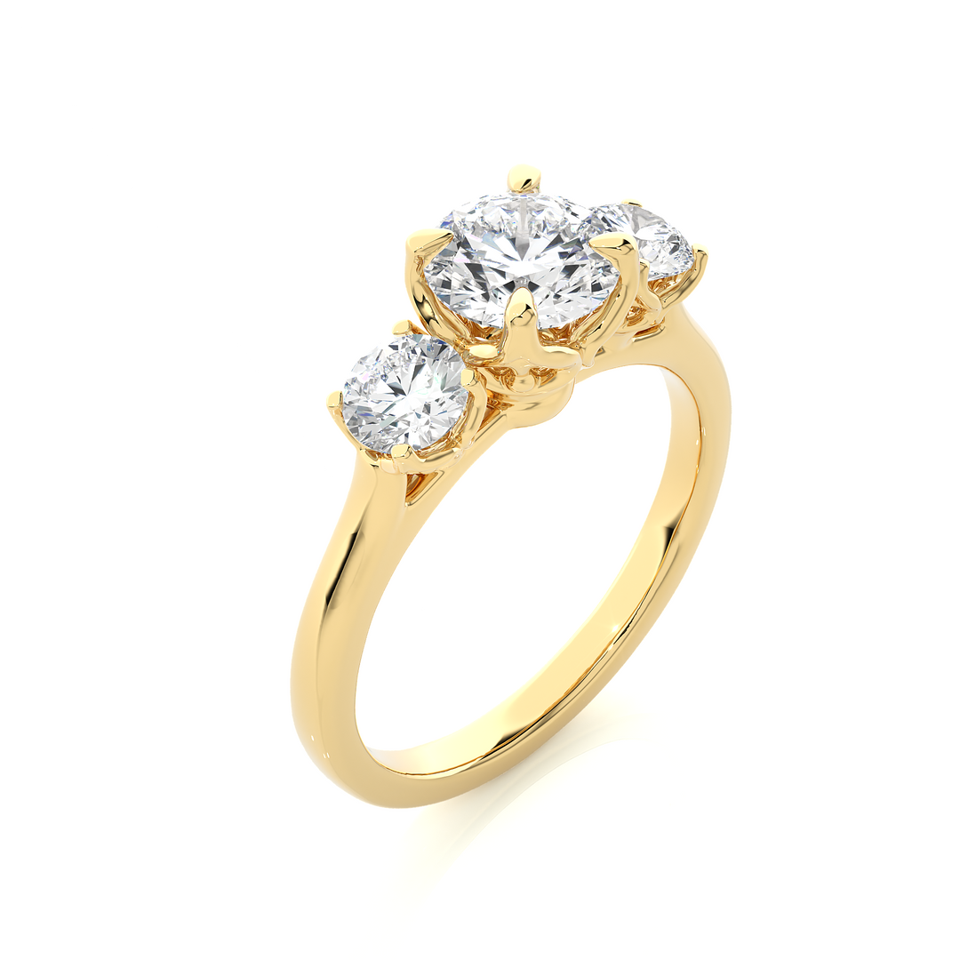 1.62 CT Round Lab Grown Diamond Three Stone Ring | 3 Stone Gold Band