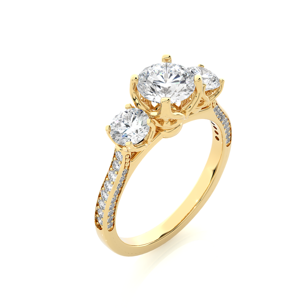 1.91 CT All Round Lab Grown Diamond Three Stone Ring | 55 Stone Gold Band