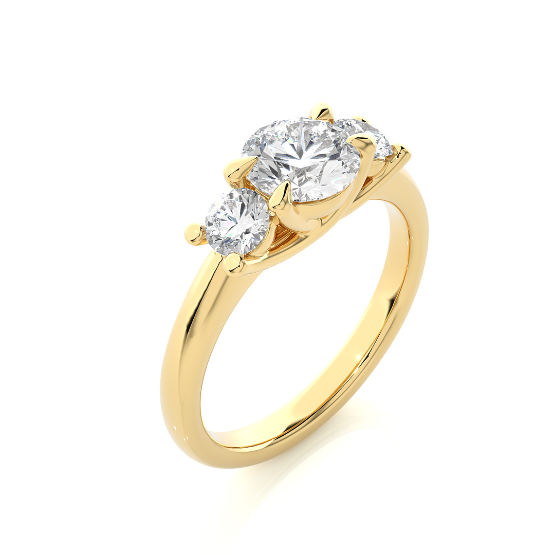 1.39 CT Round Lab Grown Diamond Three Stone Ring | 3 Stone Gold Band