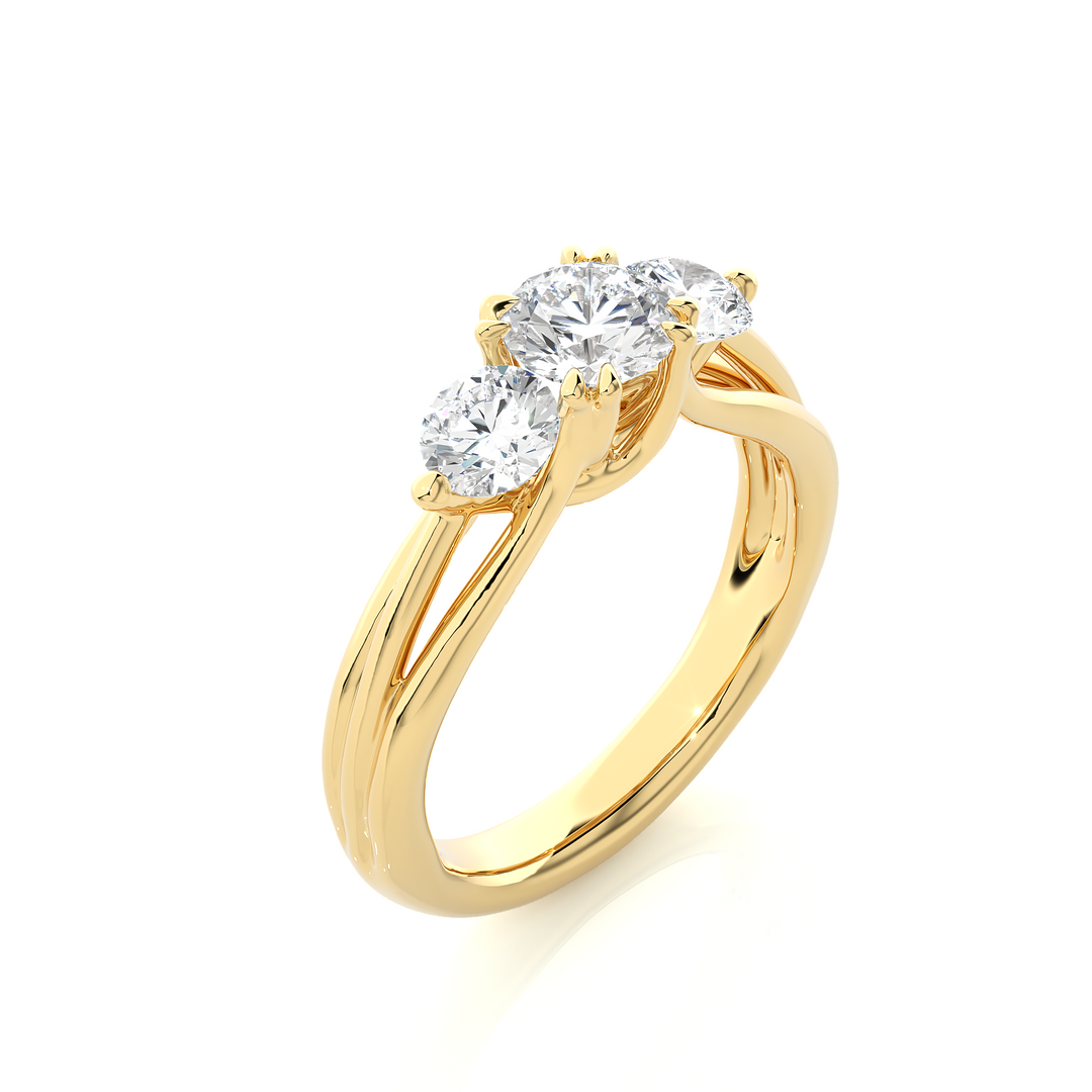 1.39 CT Round Lab Grown Diamond Three Stone Ring | 3 Stone Gold Band