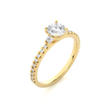 Load image into Gallery viewer, 0.97 CT Round Center with Baguette & Round Side Lab Grown Diamond Three Stone Ring | 21 Stone Gold Band