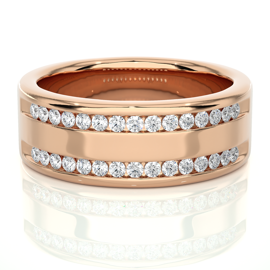 0.46 CT Men’s Two Row Lab Grown Diamond Ring | 30 Stone Gold Band