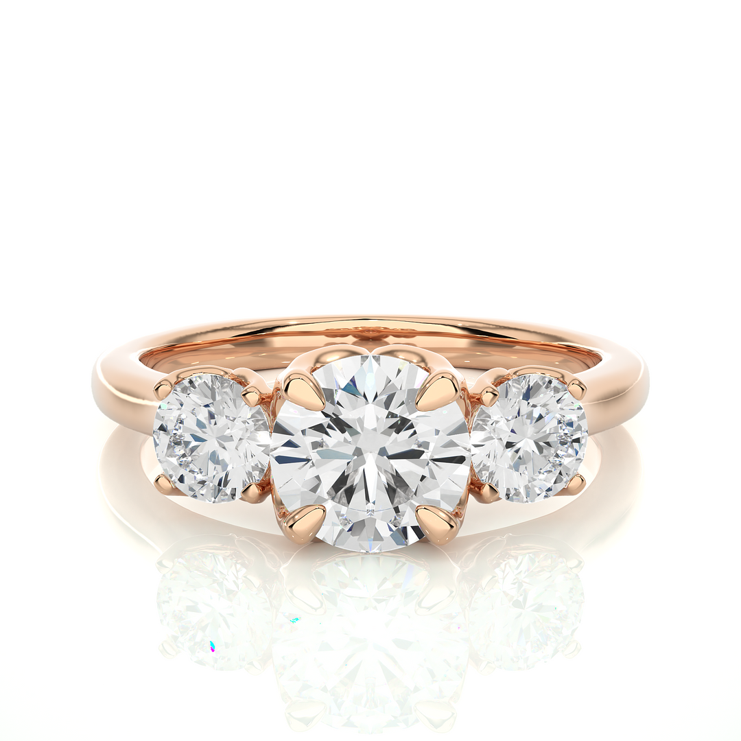 1.62 CT Round Lab Grown Diamond Three Stone Ring | 3 Stone Gold Band