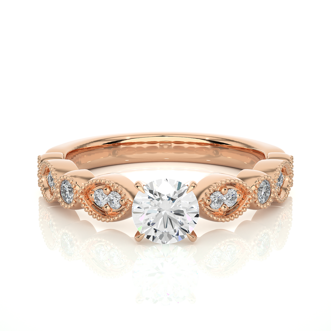 0.67 CT Round Lab Grown Diamond Vintage Milgrain Ring | 13 Stone Gold Band