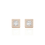 Load image into Gallery viewer, Princess & Round Lab Grown Diamond Halo Stud Earrings 2.15 CTW – 34 Stones, 10K 14K 18K White Yellow Rose Gold, IGI Certified