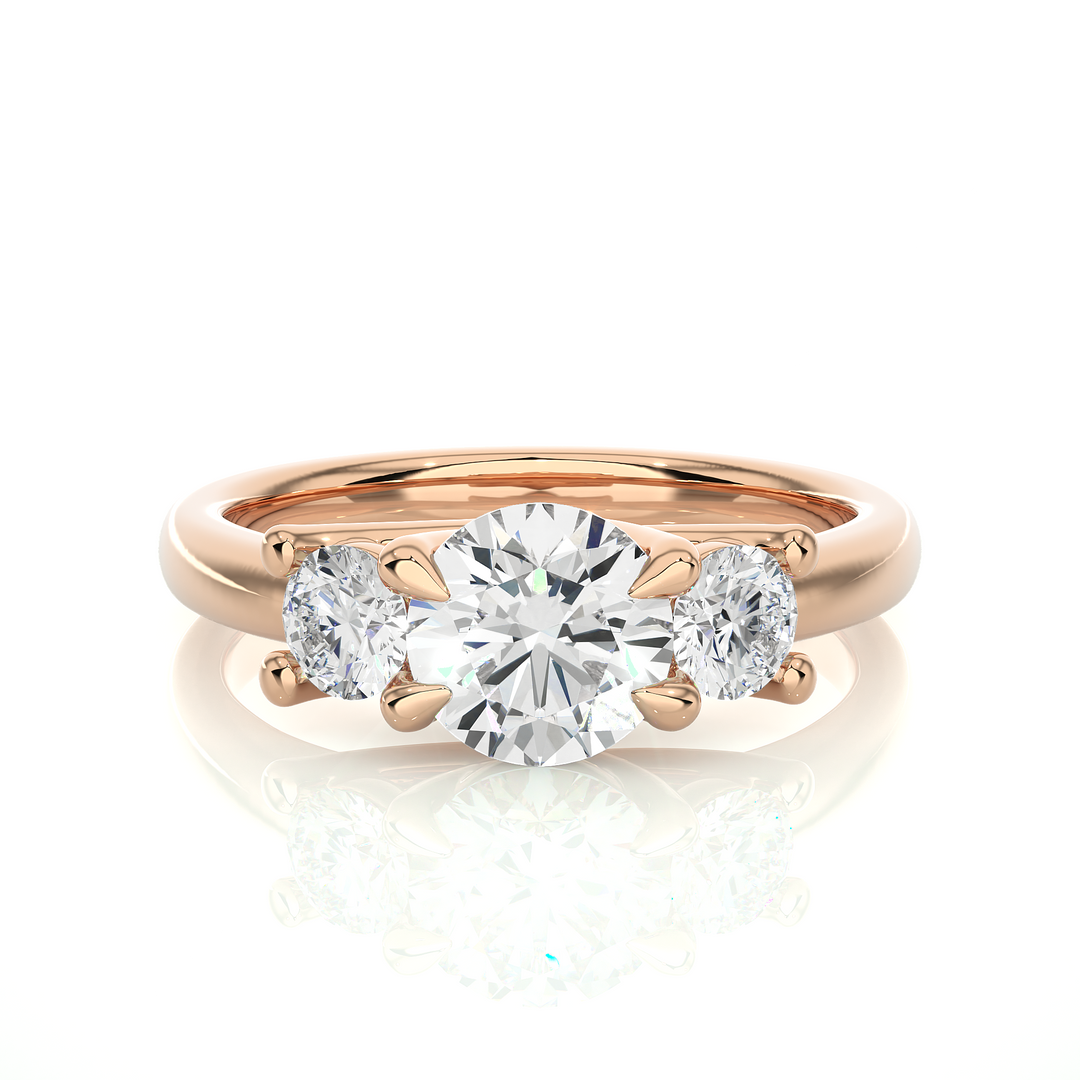 1.39 CT Round Lab Grown Diamond Three Stone Ring | 3 Stone Gold Band
