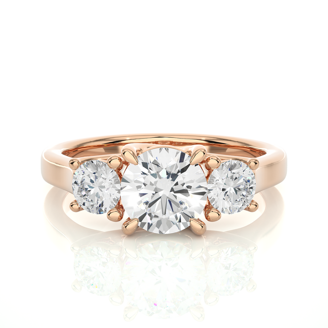 1.95 CT Round Lab Grown Diamond Three Stone Ring | 3 Stone Gold Band