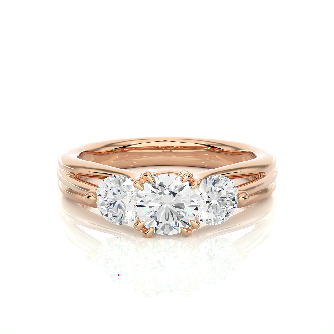 1.39 CT Round Lab Grown Diamond Three Stone Ring | 3 Stone Gold Band