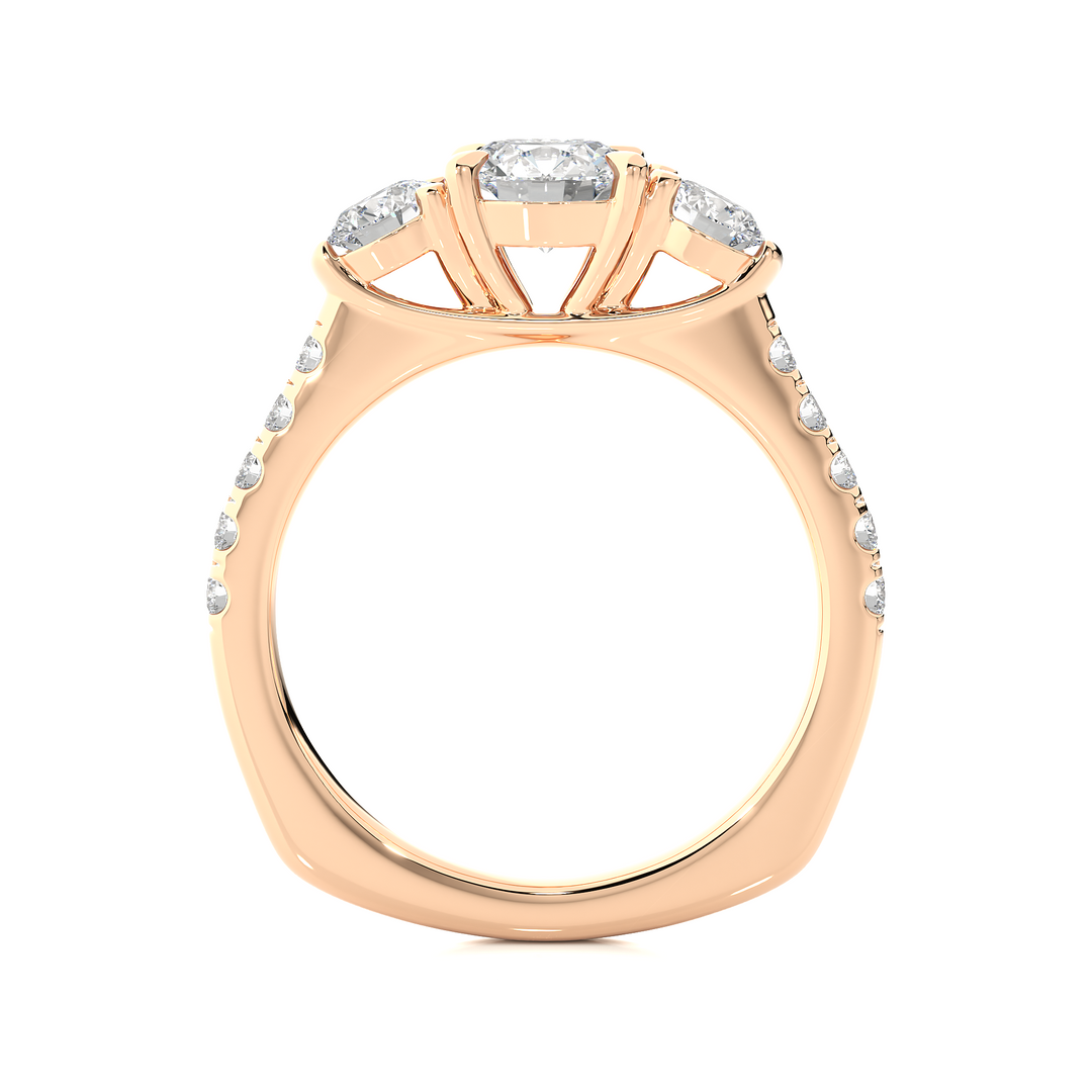 1.55 CT Round Center with Round Side Lab Grown Diamond Three Stone Ring | 13 Stone Gold Band