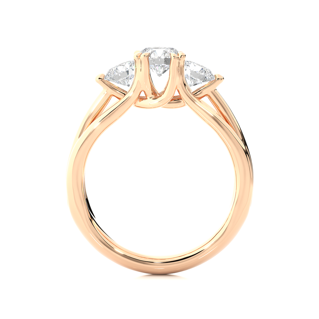 1.39 CT Round Lab Grown Diamond Three Stone Ring | 3 Stone Gold Band
