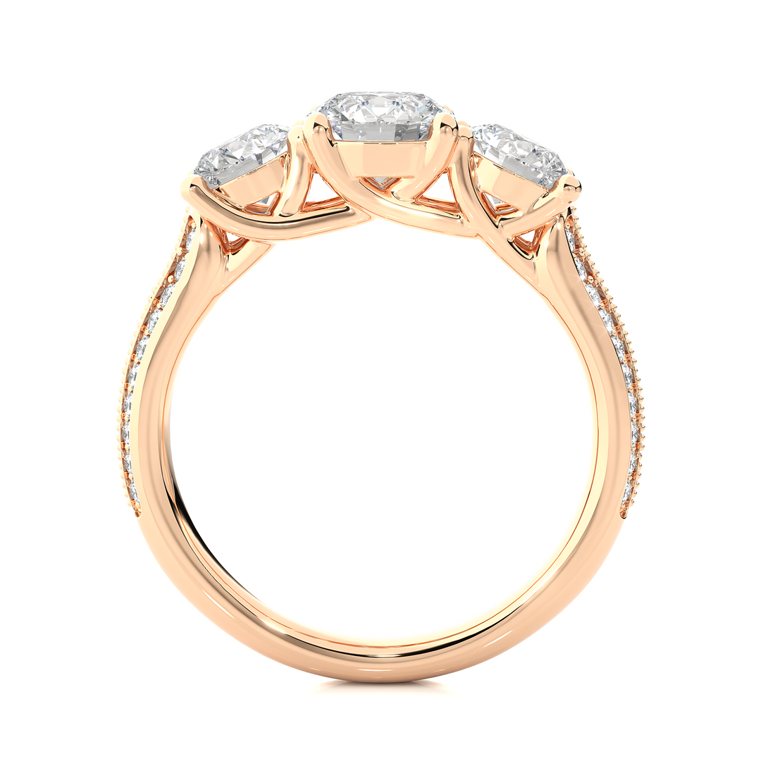 2.23 CT Round Center with Round Side Lab Grown Diamond Three Stone Ring | 43 Stone Gold Band