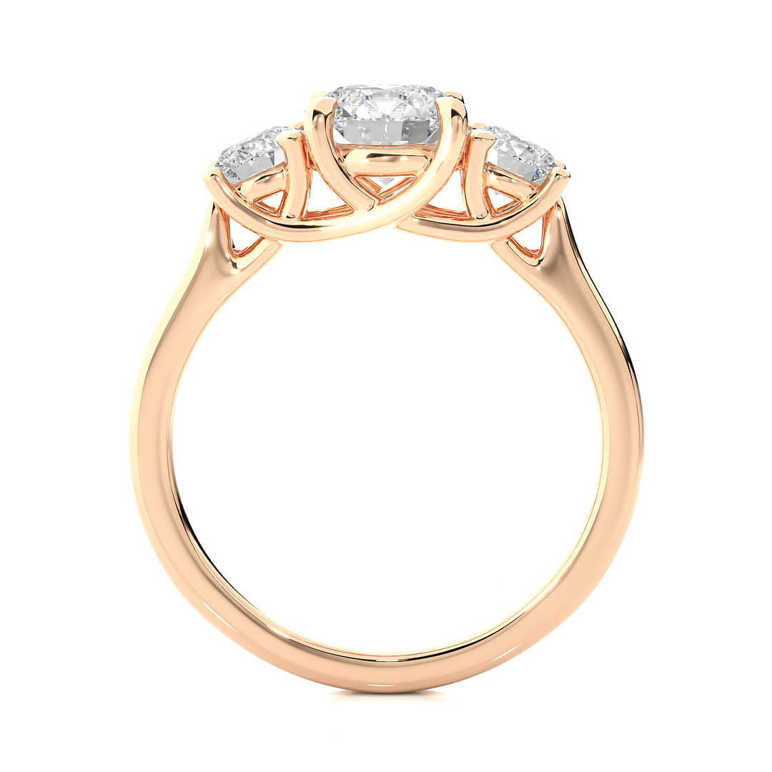 1.95 CT Round Lab Grown Diamond Three Stone Ring | 3 Stone Gold Band