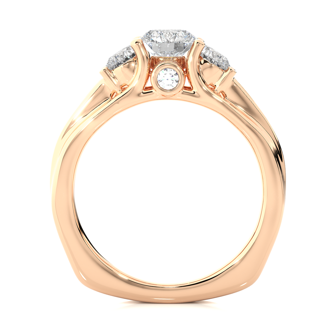 1.70 CT Round Center with Round Side Lab Grown Diamond Three Stone Ring | 21 Stone Gold Band
