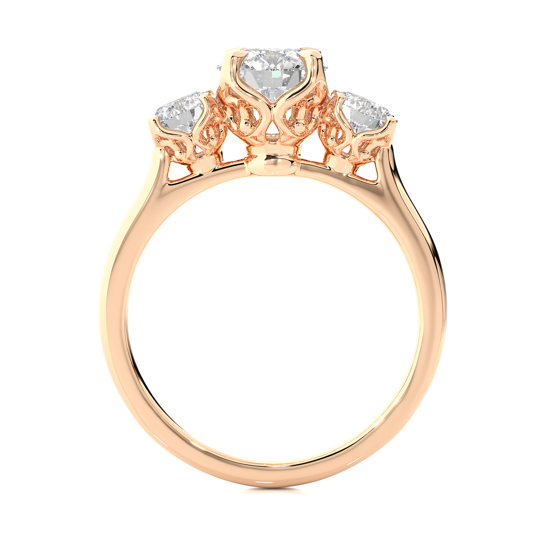 1.62 CT Round Lab Grown Diamond Three Stone Ring | 3 Stone Gold Band