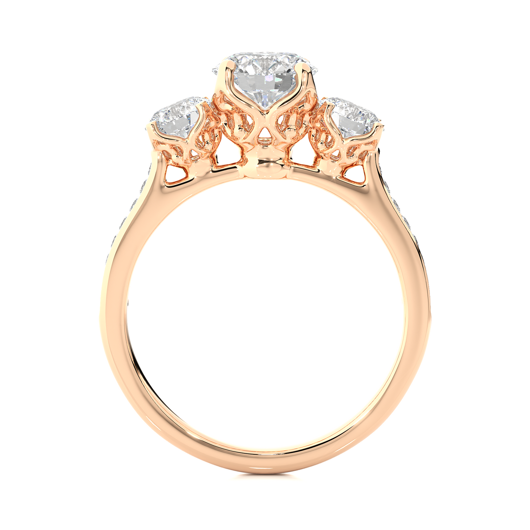 1.80 CT Round Center with Round Side Lab Grown Diamond Three Stone Ring | 19 Stone Gold Band