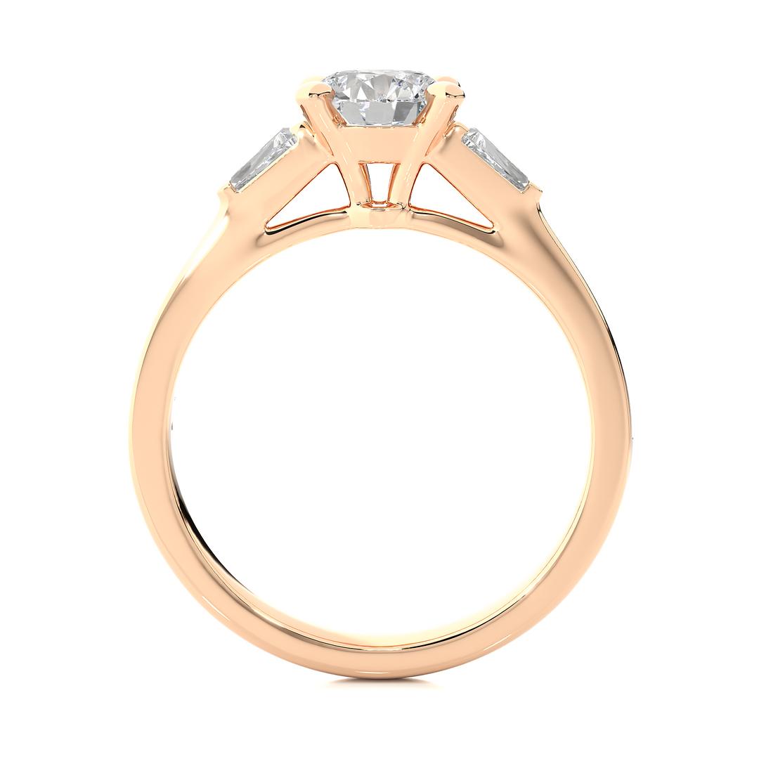 1.69 CT Round Center with Baguette & Round Side Lab Grown Diamond Three Stone Ring | 17 Stone Gold Band