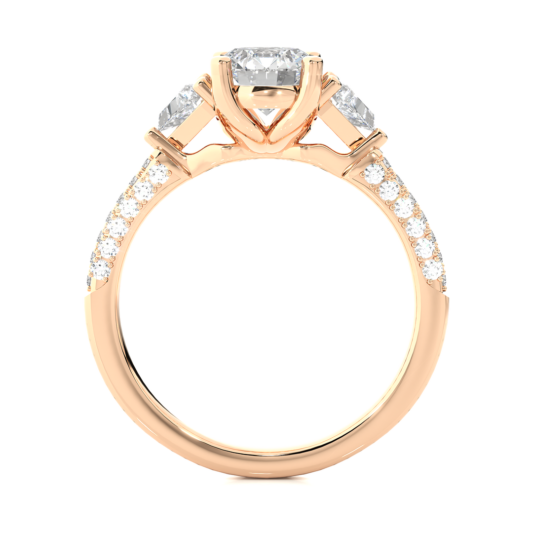 1.43 CT Round Center with Trillion & Round Side Lab Grown Diamond Three Stone Ring | 43 Stone Gold Band