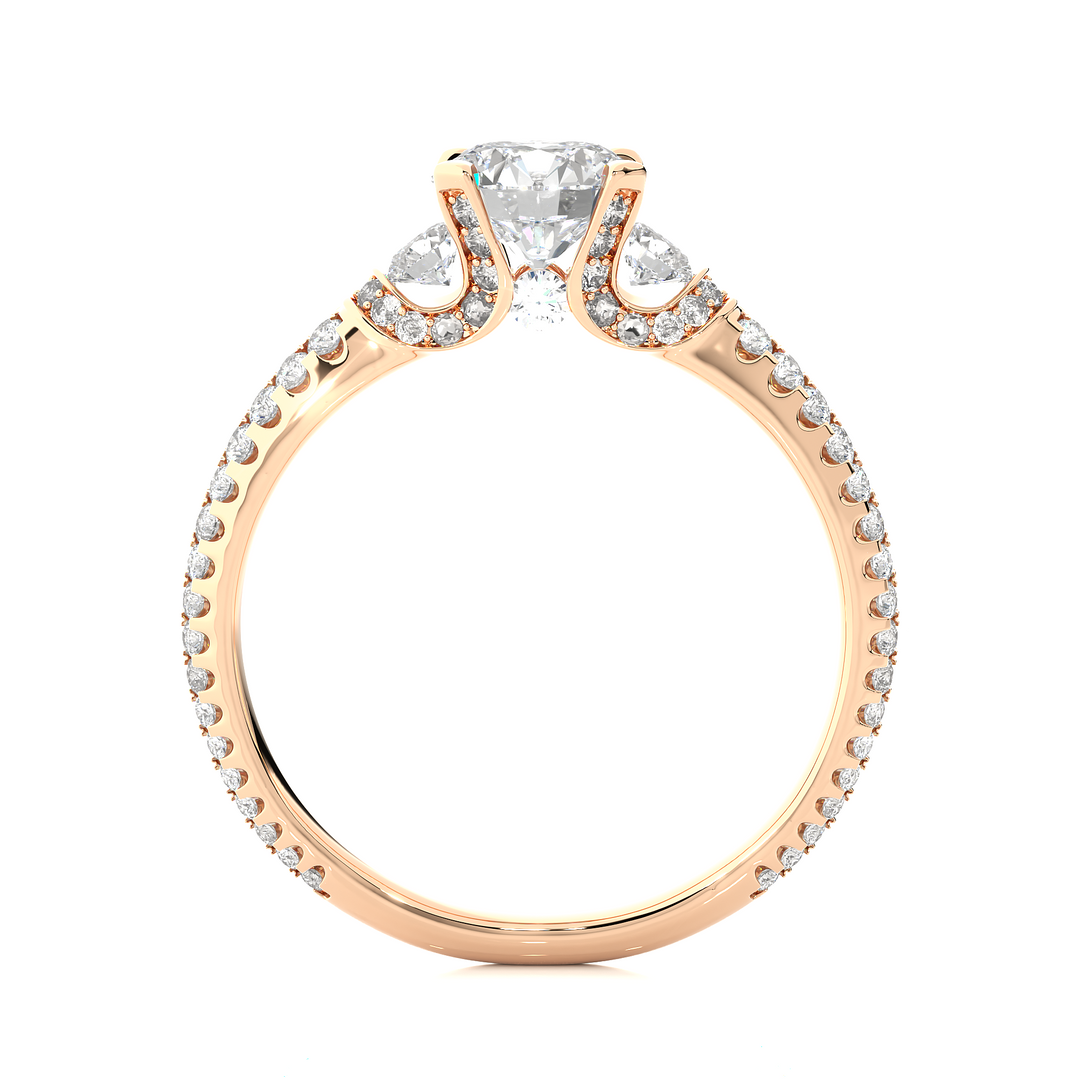 1.45 CT Round Center with Round Side Lab Grown Diamond Three Stone Ring | 105 Stone Gold Band