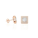 Load image into Gallery viewer, Princess & Round Lab Grown Diamond Halo Stud Earrings 2.15 CTW – 34 Stones, 10K 14K 18K White Yellow Rose Gold, IGI Certified