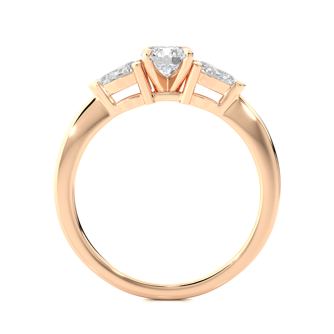 0.99 CT Round Center with Pear Side Lab Grown Diamond Three Stone Ring | 3 Stone Gold Band