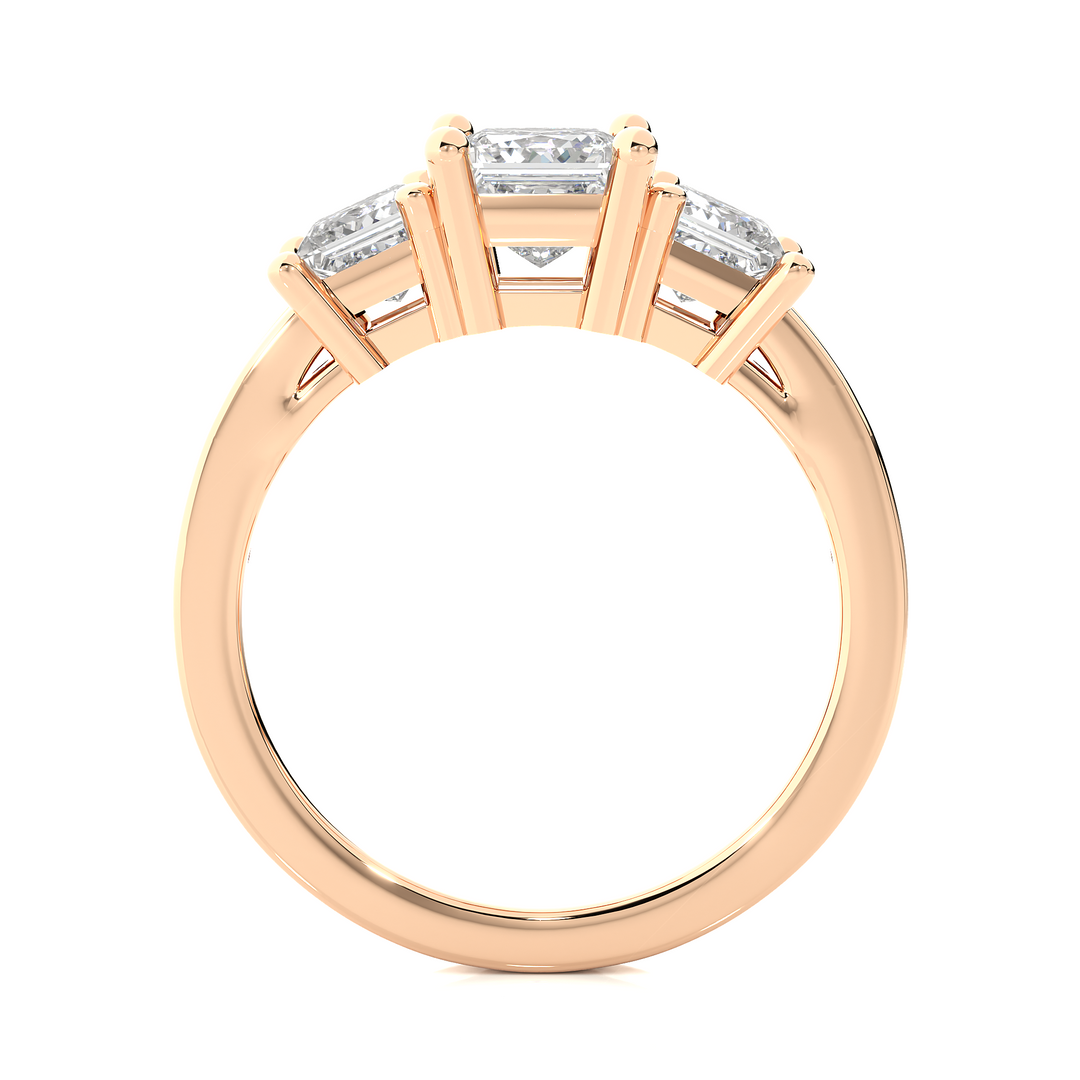 2.19 CT Princess Cut Three Stone Lab Grown Diamond Ring with Round Side Stones | 13 Stone Gold Band
