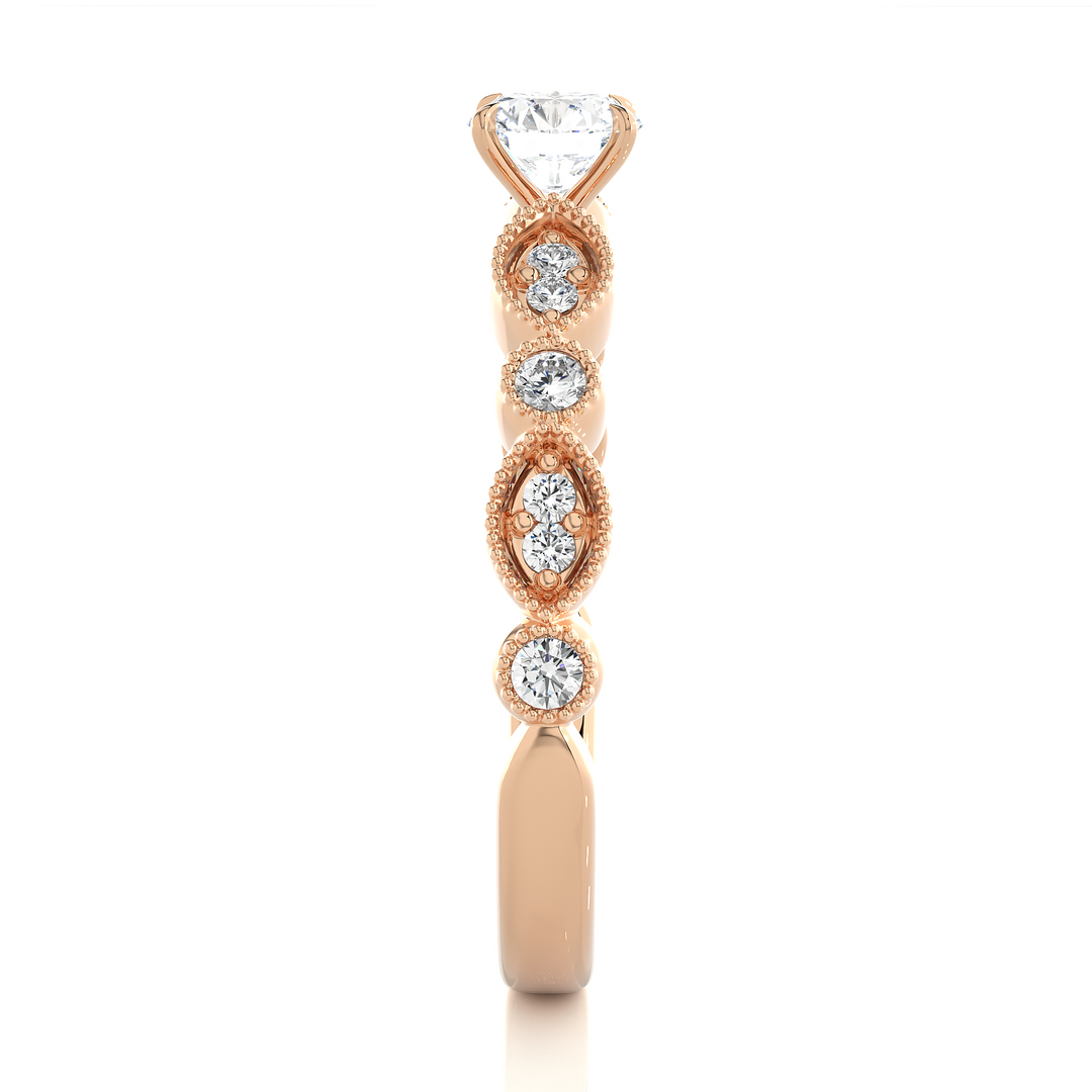 0.67 CT Round Lab Grown Diamond Vintage Milgrain Ring | 13 Stone Gold Band