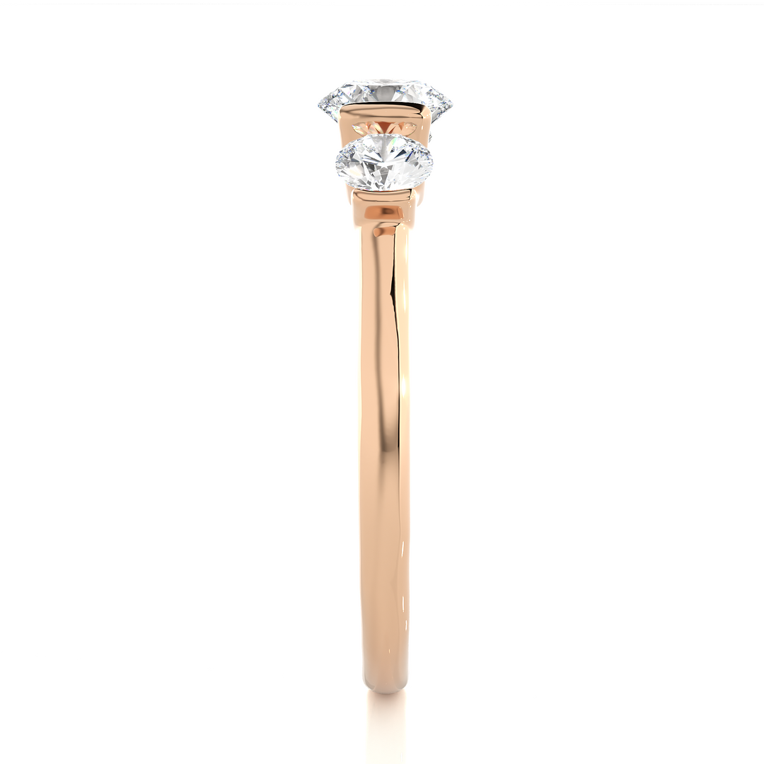 0.88 CT Round Lab Grown Diamond Bar Setting Ring | 3 Stone Gold Band