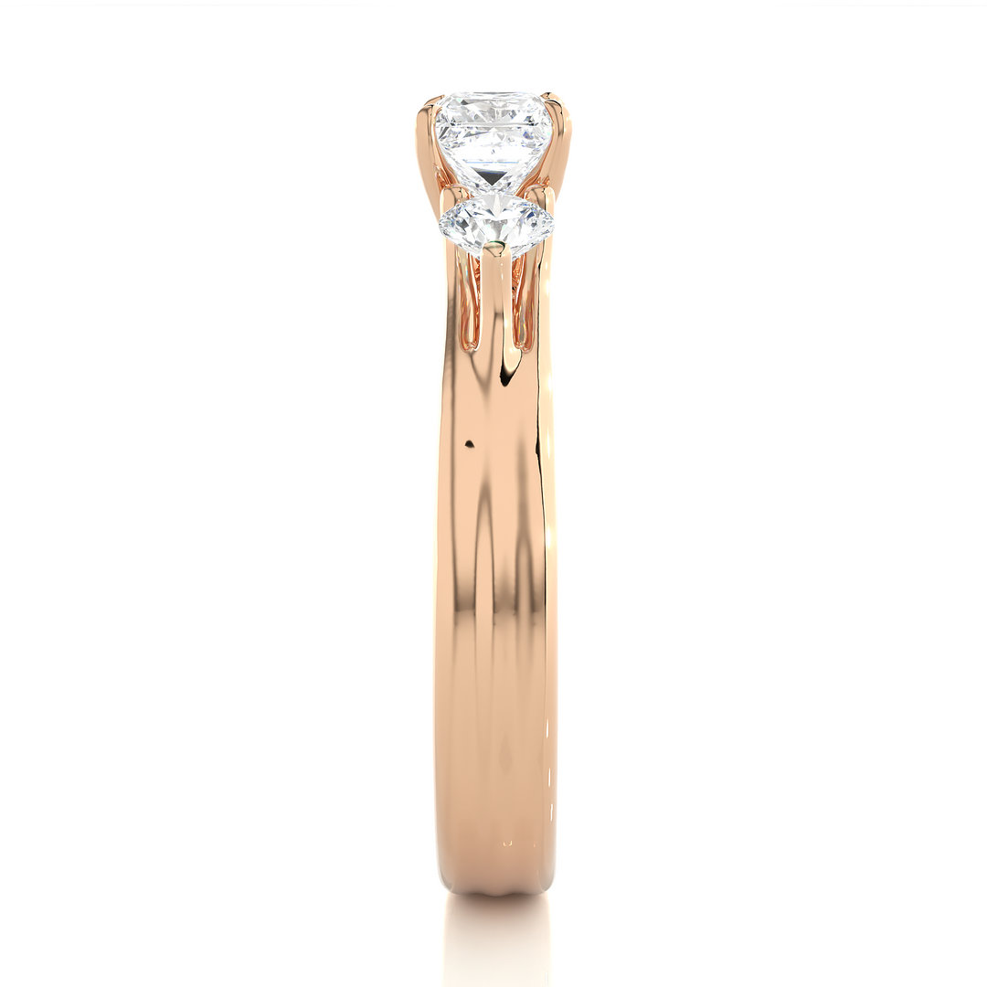 0.96 CT Princess Cut Three Stone Lab Grown Diamond Ring with Round Side Stones