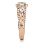 Load image into Gallery viewer, 1.43 CT Round Center with Pear & Round Side Lab Grown Diamond Halo Ring | Split Shank, 83 Stone Gold Band