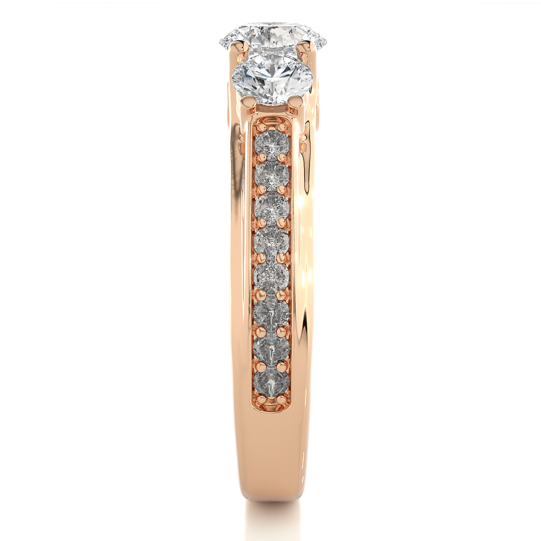 1.70 CT Round Center with Round Side Lab Grown Diamond Three Stone Ring | 21 Stone Gold Band