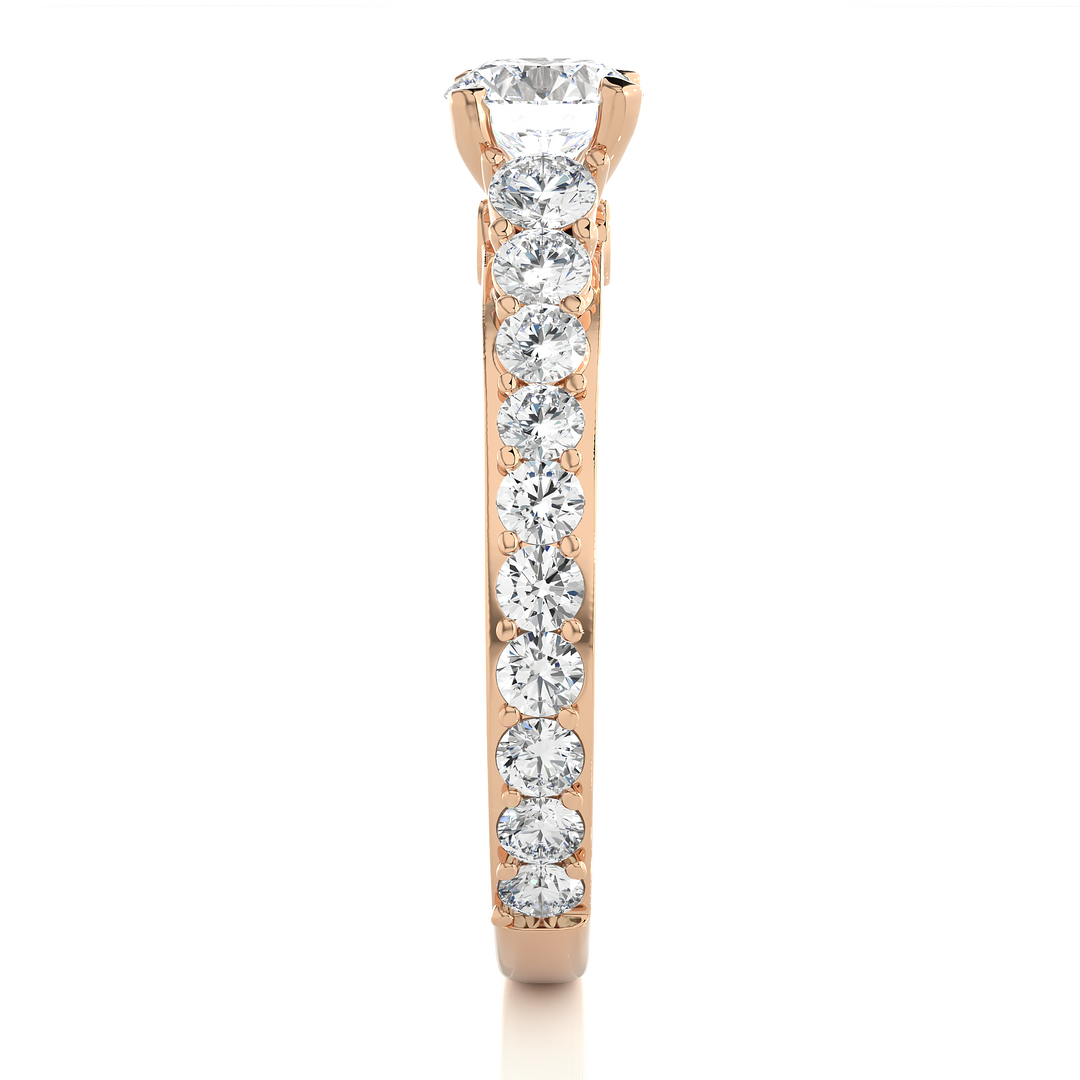 1.79 CT Round Center with Round Side Lab Grown Diamond Three Stone Ring | 111 Stone Gold Band