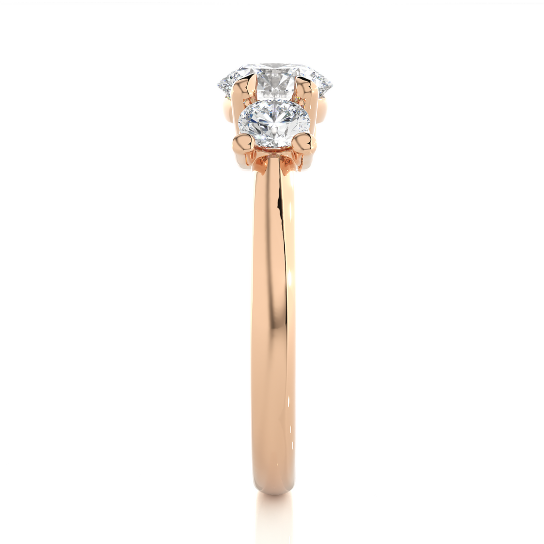 1.39 CT Round Lab Grown Diamond Three Stone Ring | 3 Stone Gold Band