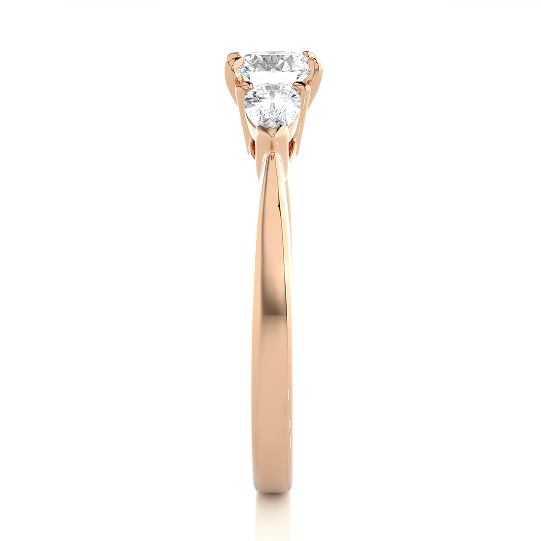 0.99 CT Round Center with Pear Side Lab Grown Diamond Three Stone Ring | 3 Stone Gold Band