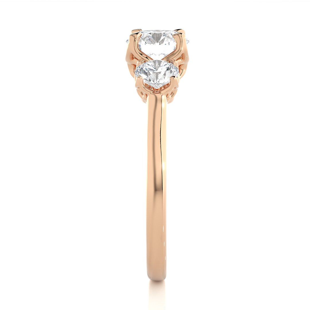 1.62 CT Round Lab Grown Diamond Three Stone Ring | 3 Stone Gold Band