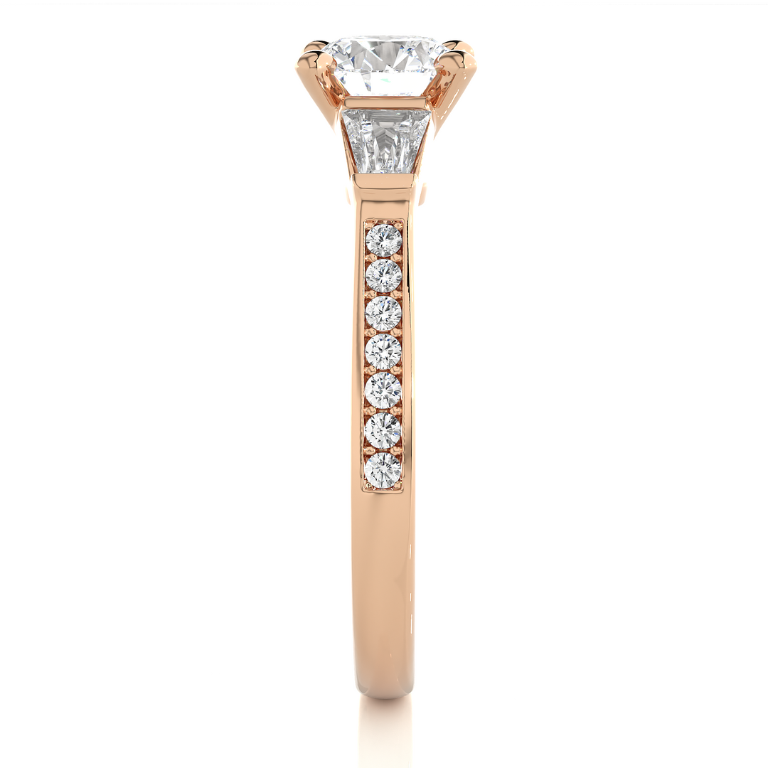 1.69 CT Round Center with Baguette & Round Side Lab Grown Diamond Three Stone Ring | 17 Stone Gold Band