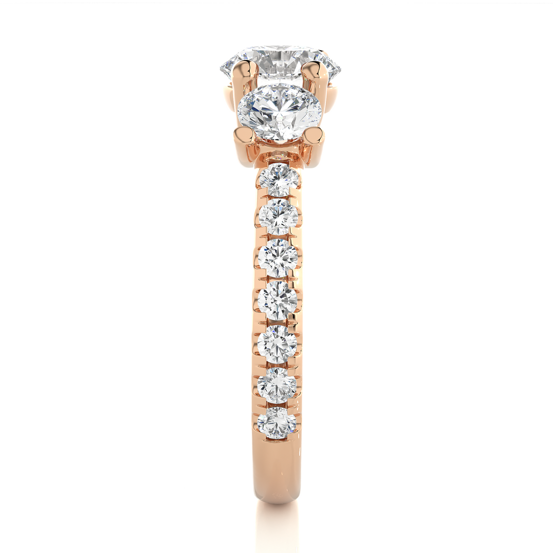 2.35 CT Round Center with Round Side Lab Grown Diamond Three Stone Ring | 17 Stone Gold Band