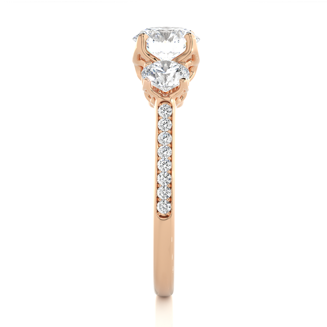 1.80 CT Round Center with Round Side Lab Grown Diamond Three Stone Ring | 19 Stone Gold Band