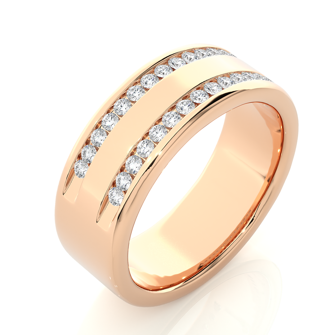0.46 CT Men’s Two Row Lab Grown Diamond Ring | 30 Stone Gold Band