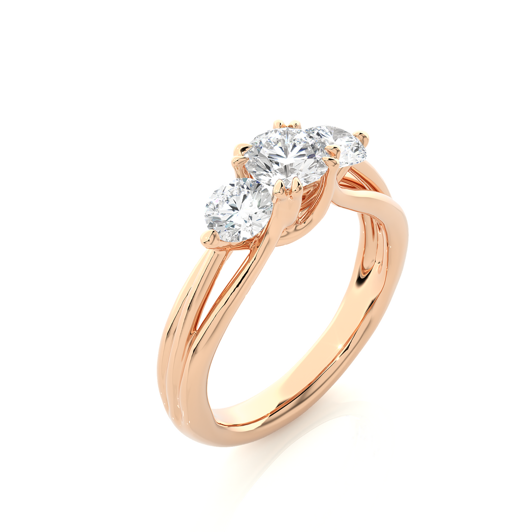 1.39 CT Round Lab Grown Diamond Three Stone Ring | 3 Stone Gold Band