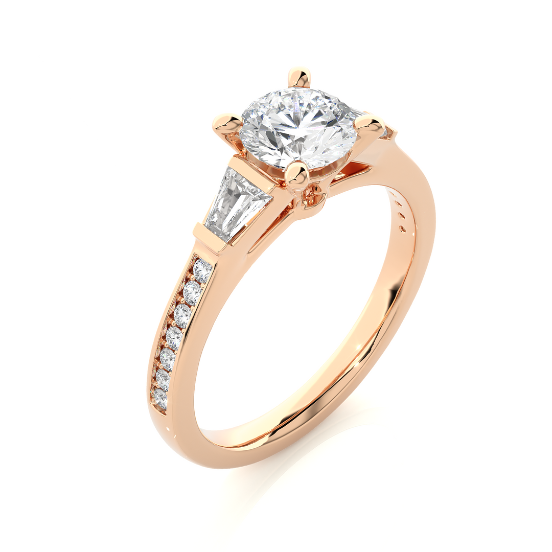 1.69 CT Round Center with Baguette & Round Side Lab Grown Diamond Three Stone Ring | 17 Stone Gold Band