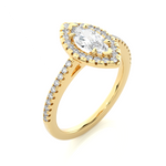 Load image into Gallery viewer, 0.89 CT Marquise Halo Lab Grown Diamond Ring with Round Side Stones