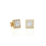 Load image into Gallery viewer, Princess & Round Lab Grown Diamond Halo Stud Earrings 2.15 CTW – 34 Stones, 10K 14K 18K White Yellow Rose Gold, IGI Certified