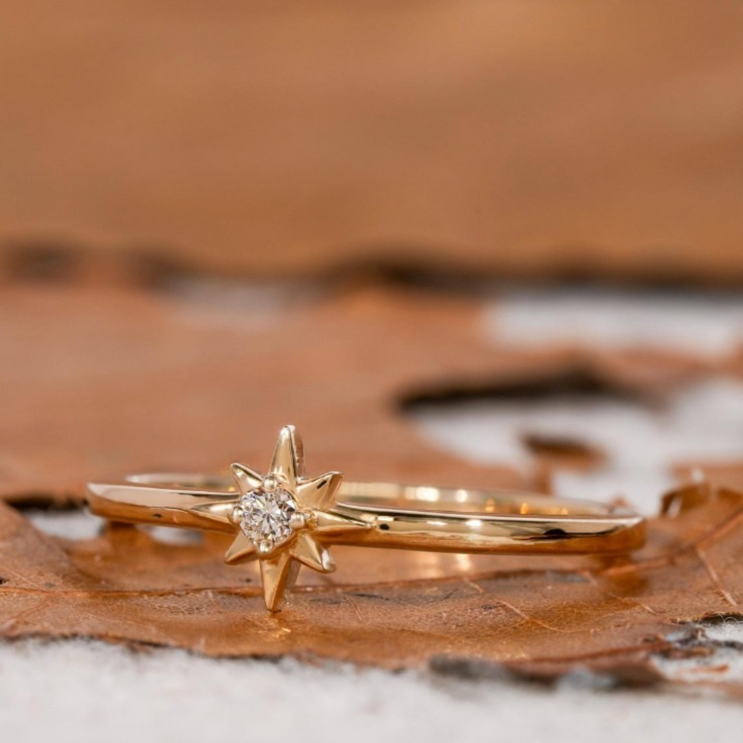 North Star Lab Grown Diamond Ring in Yellow Gold | Celestial Stackable Band | 10K/14K/18K
