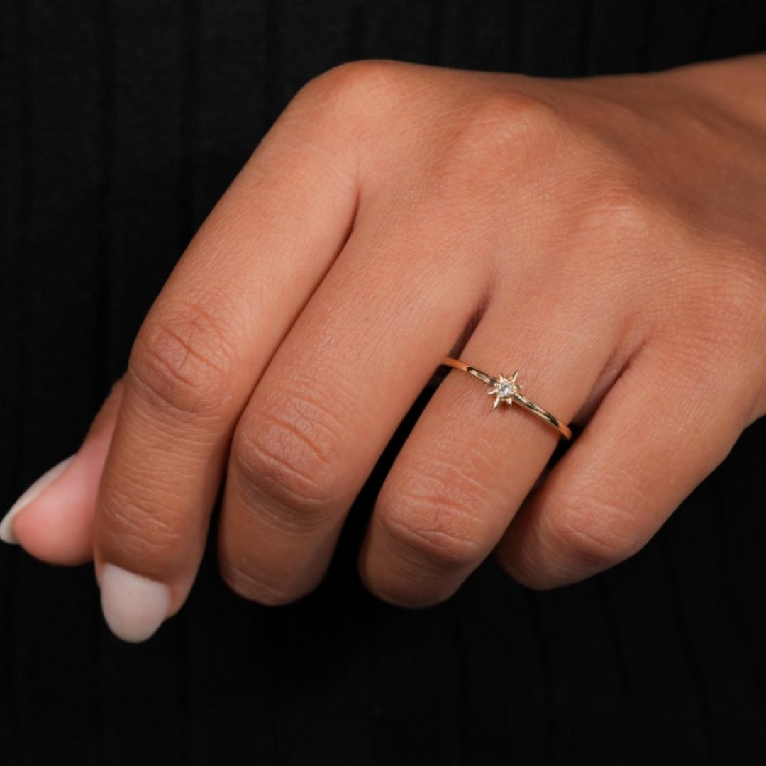 North Star Lab Grown Diamond Ring in Yellow Gold | Celestial Stackable Band | 10K/14K/18K
